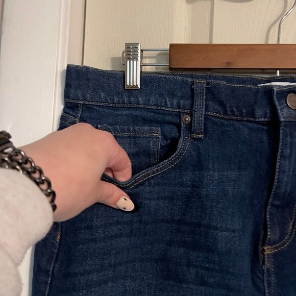 Ann Taylor LOFT Womens Blue Dark Wash Y2K Raw Hem Denim Mini Jean Skirt Size XL - Picture 3 of 6